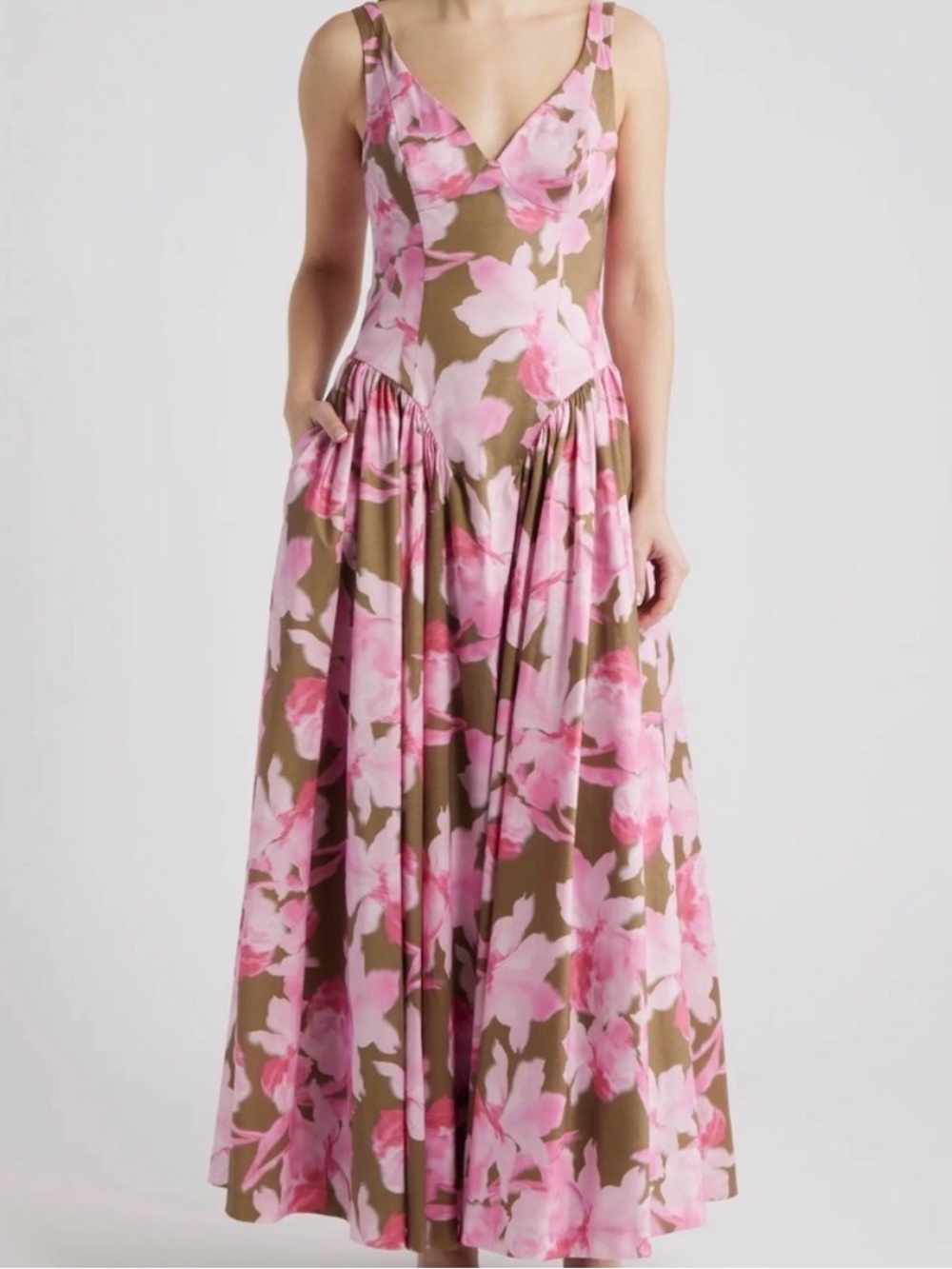Hutch Pink Floral Maxi Dress with Olive Base